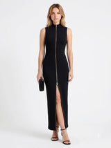 The-Elica Noir Zip Slit Maxi Dress