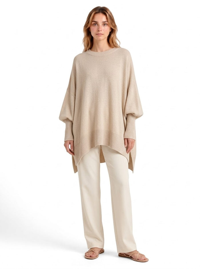The-Elica Mira Draped Oversized Sweater - Beige - front view