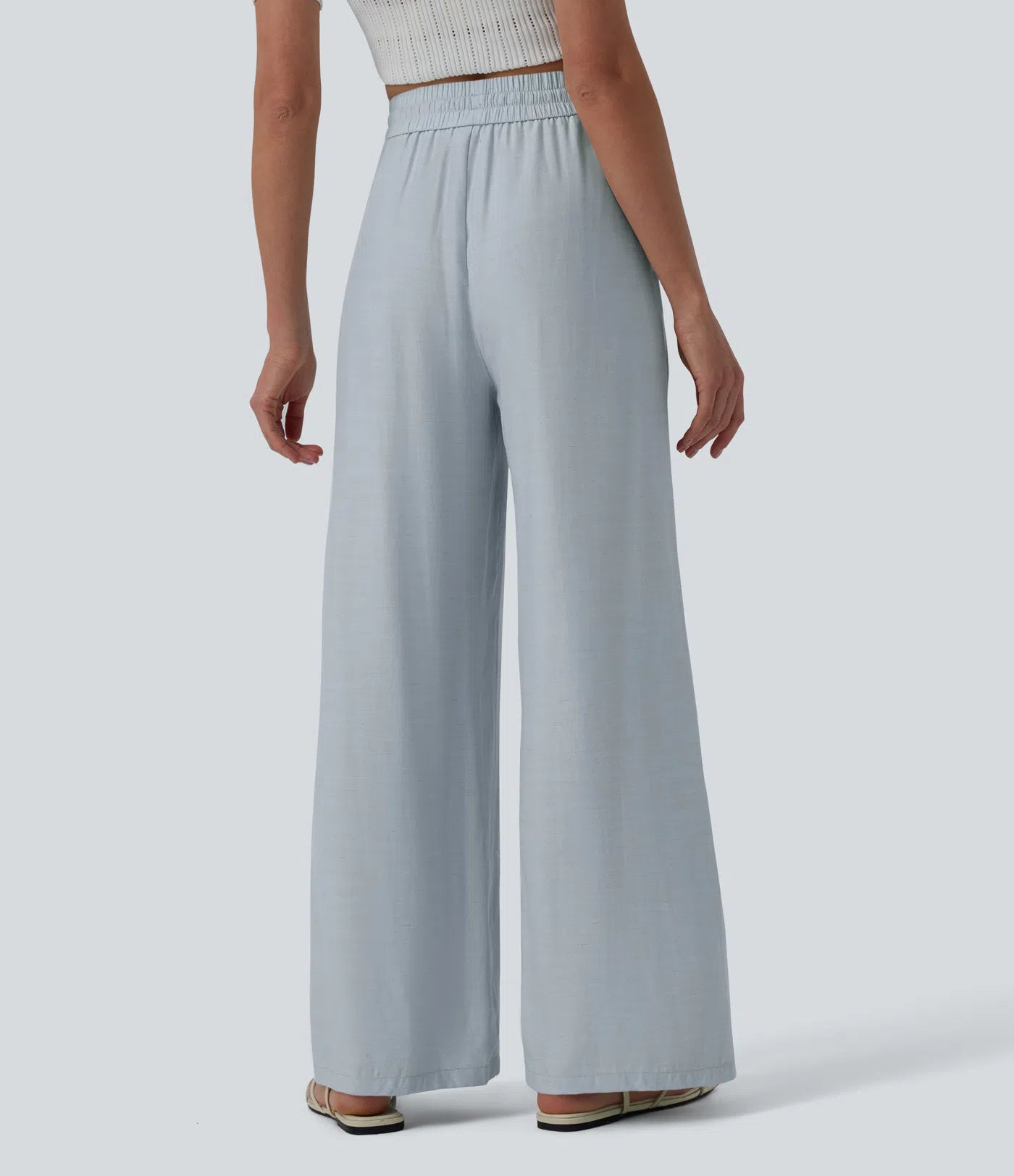 High-Waisted Linen Blend Wide-Leg Pants with Drawstring & Pockets