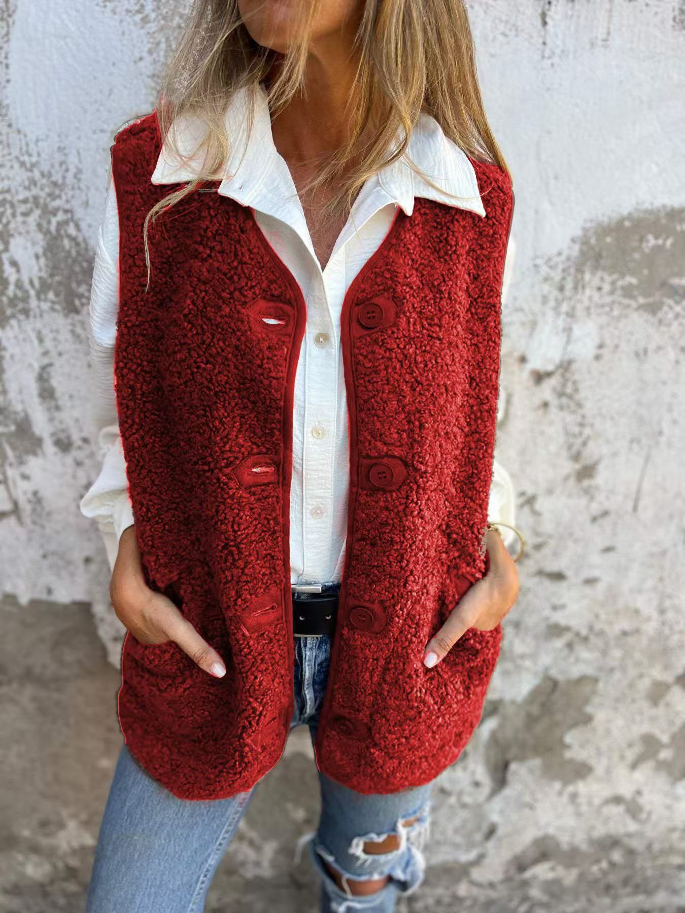 Women's Button-Front Sherpa Vest