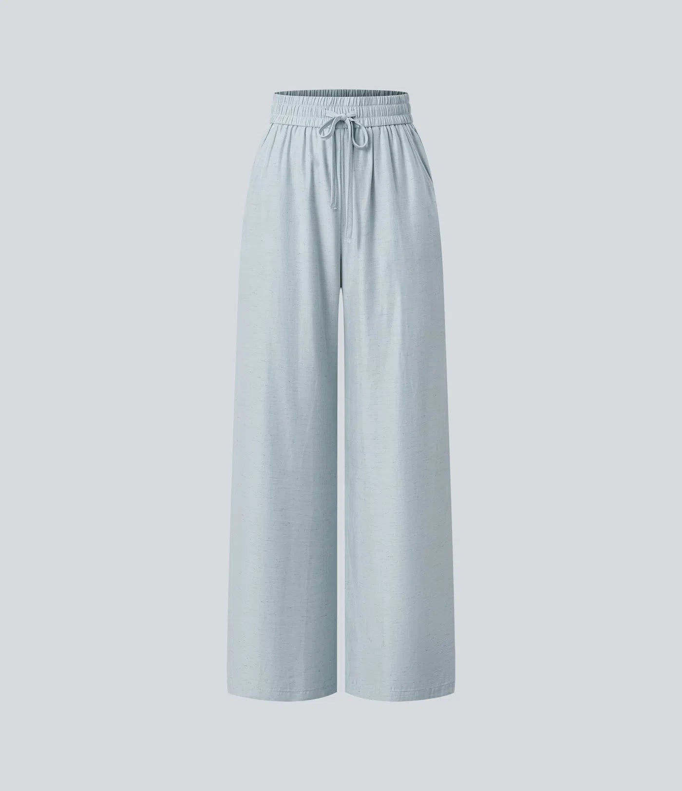 High-Waisted Linen Blend Wide-Leg Pants with Drawstring & Pockets