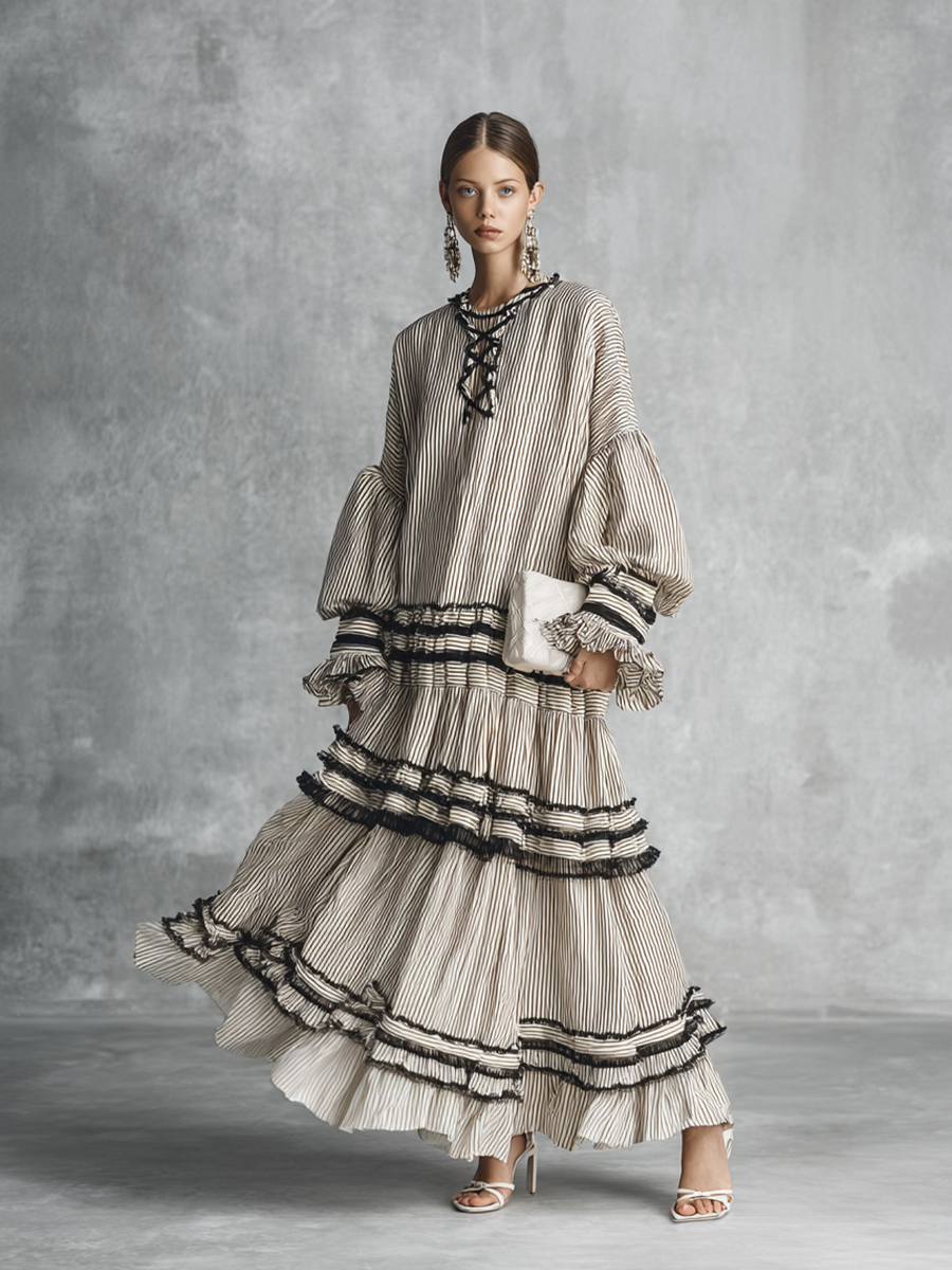 Bohemira™ | Striped Ruffle Tiered Maxi Dress