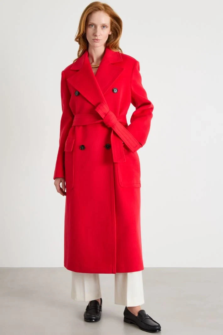 Double-breasted coat with belt