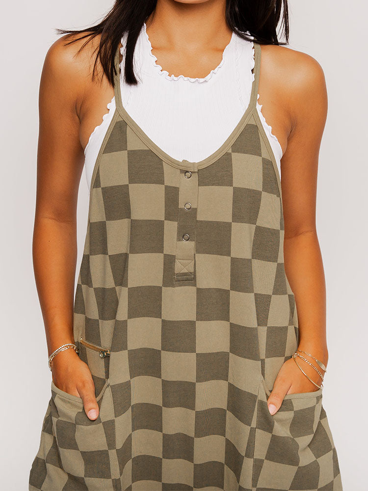 Women's Oversized Plaid Jumpsuit – Casual Relaxed Fit with Adjustable Straps