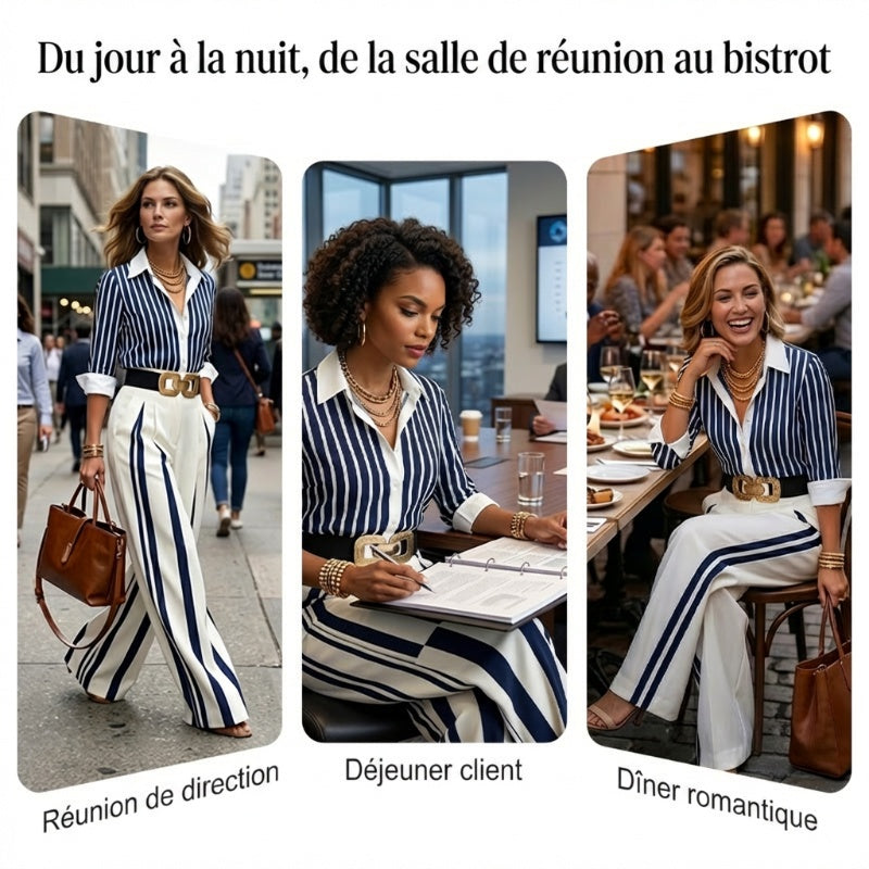 Chic Striped Shirt and Palazzo Pant Set
