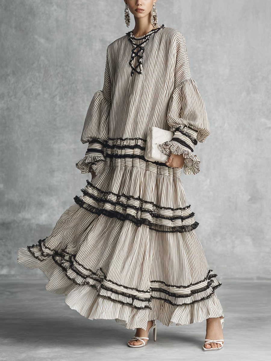 Bohemira™ | Striped Ruffle Tiered Maxi Dress