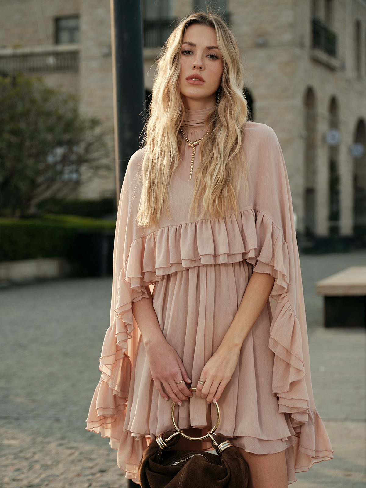 Sheer Chiffon Cape Dress