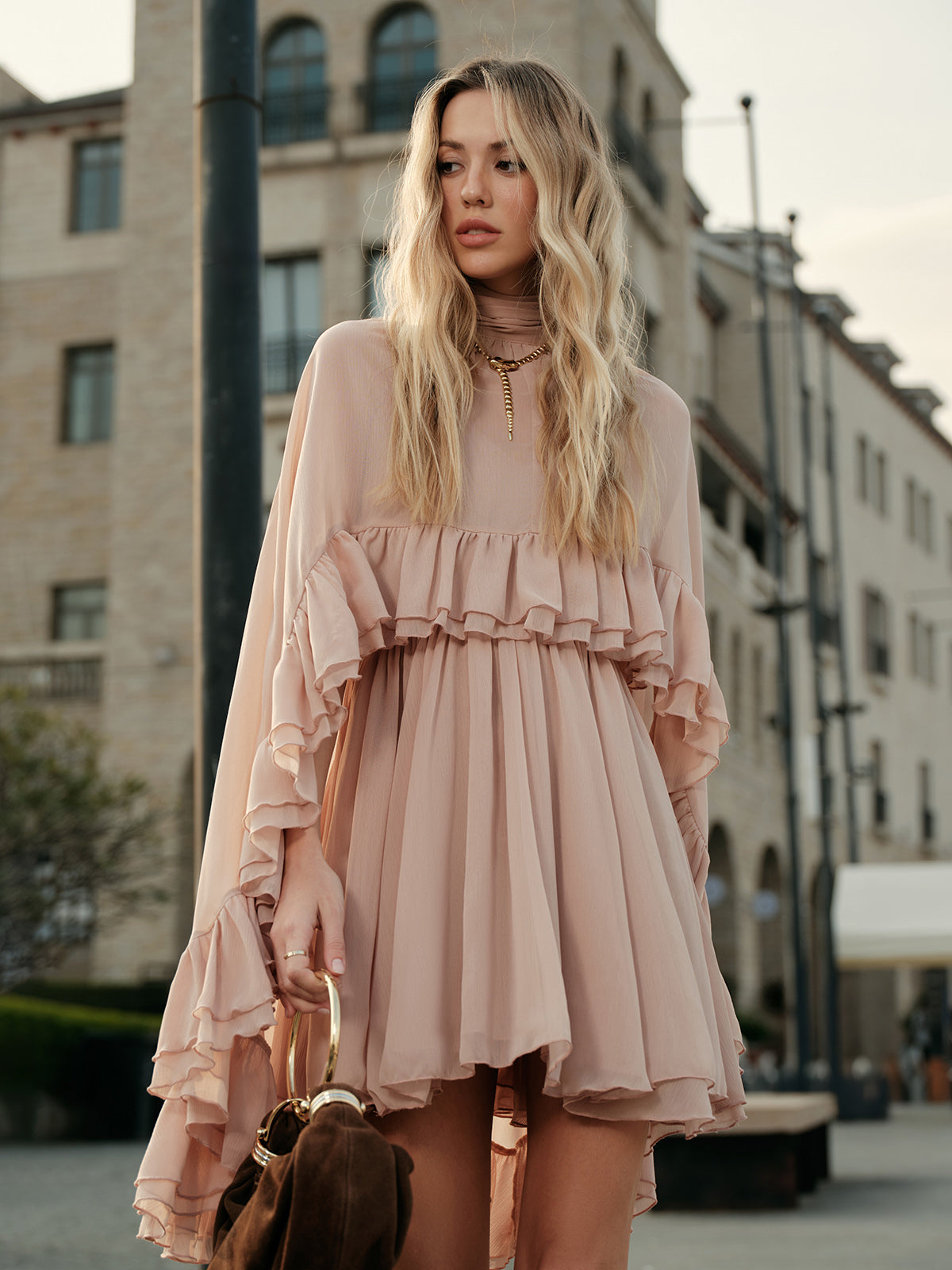 Sheer Chiffon Cape Dress