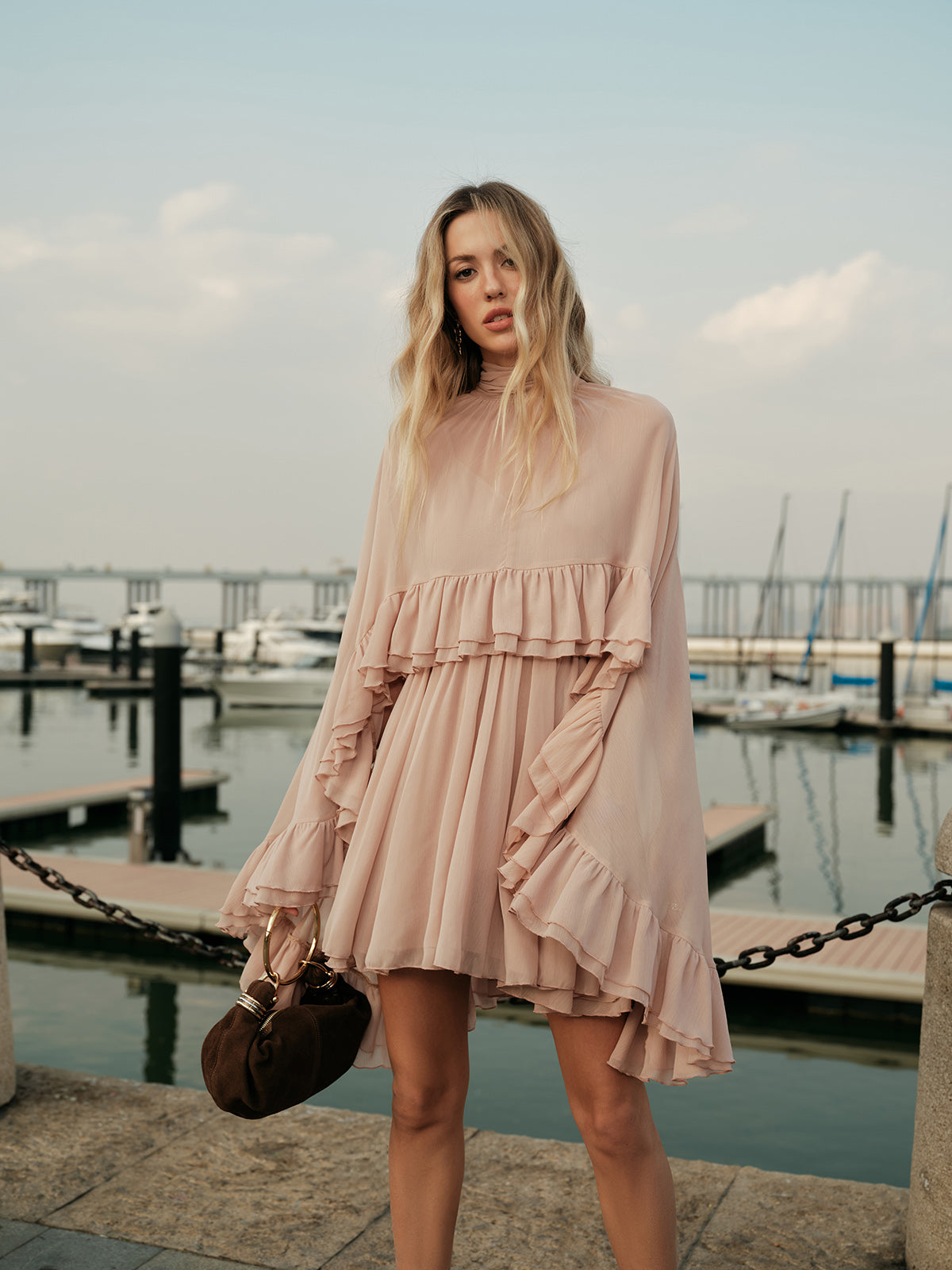 Sheer Chiffon Cape Dress