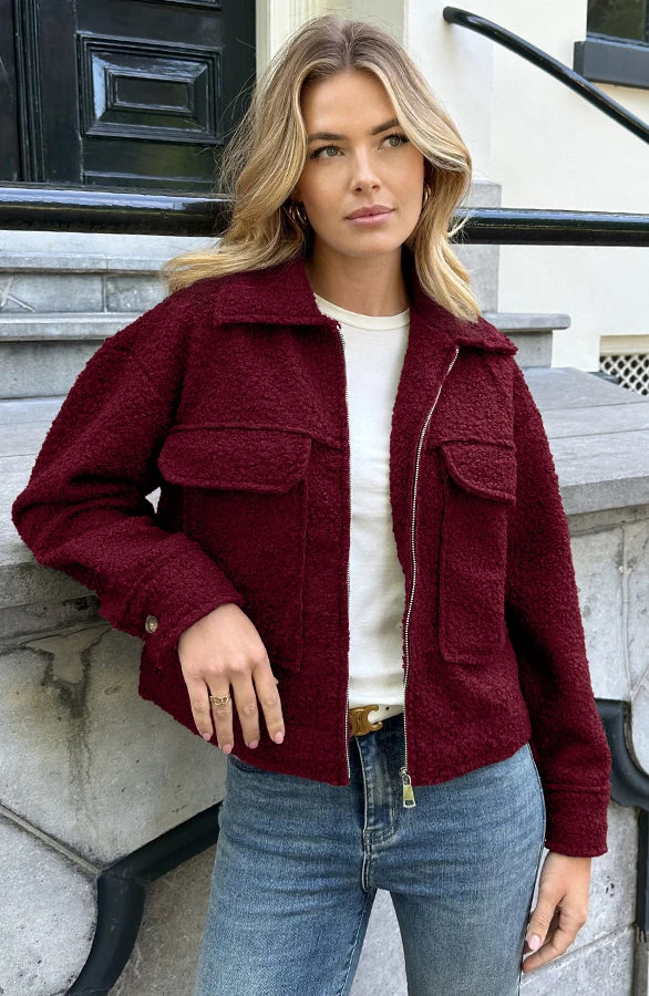 Bouclé Jacket with Zipper Beige