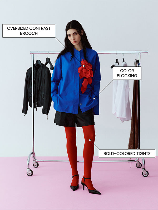 OVERSIZED CONTRAST SHIRT WITH BROOCH