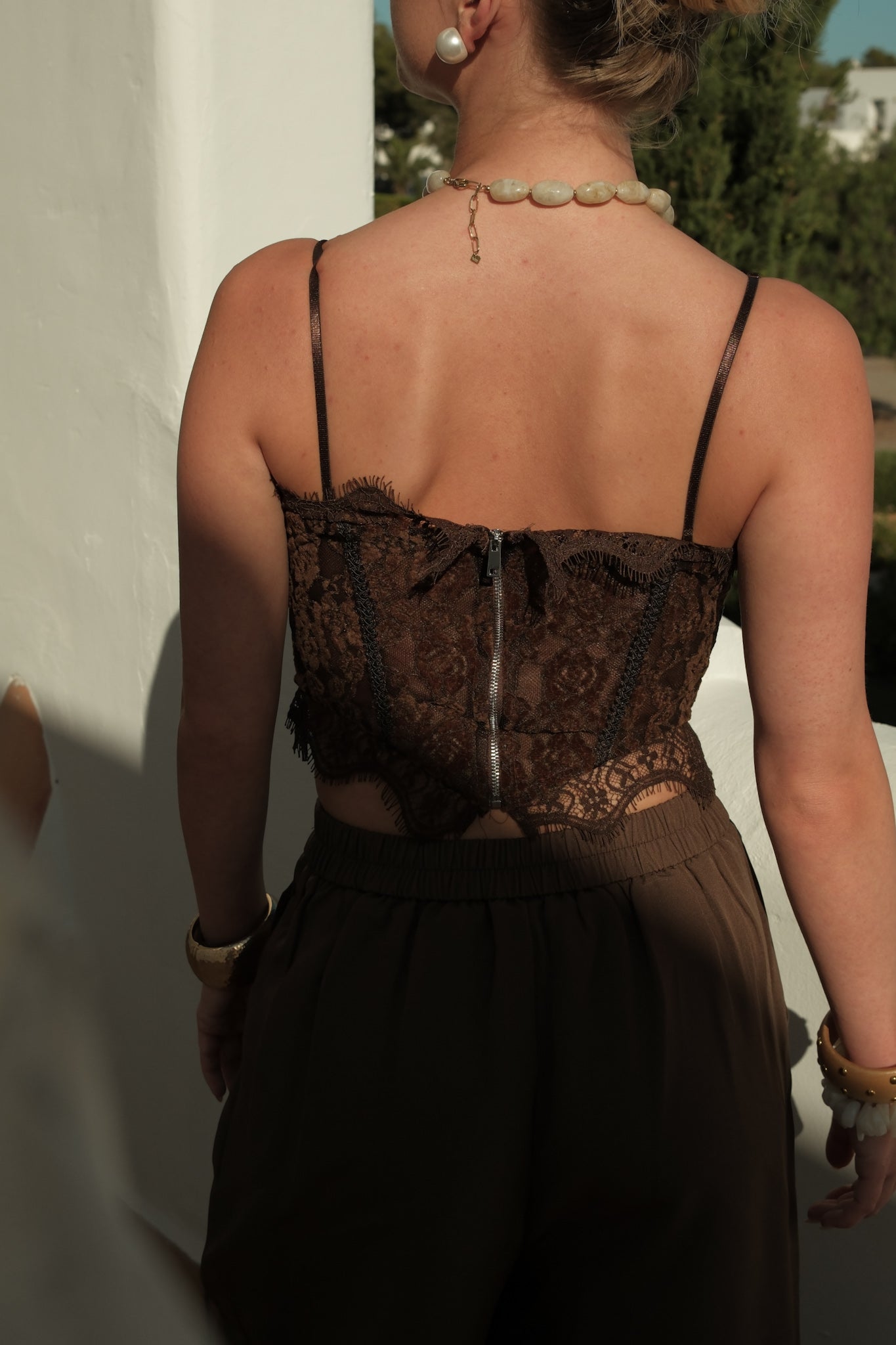Top Gaia - Brown Lace Corset Top