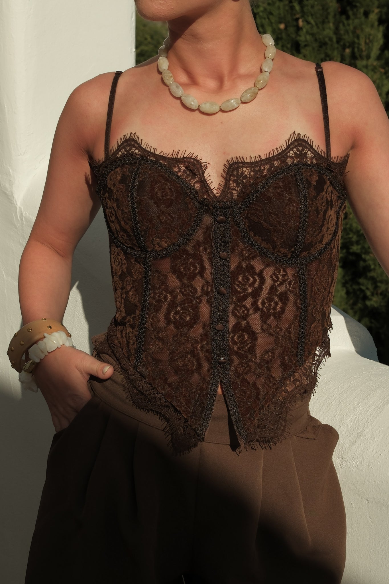 Top Gaia - Brown Lace Corset Top