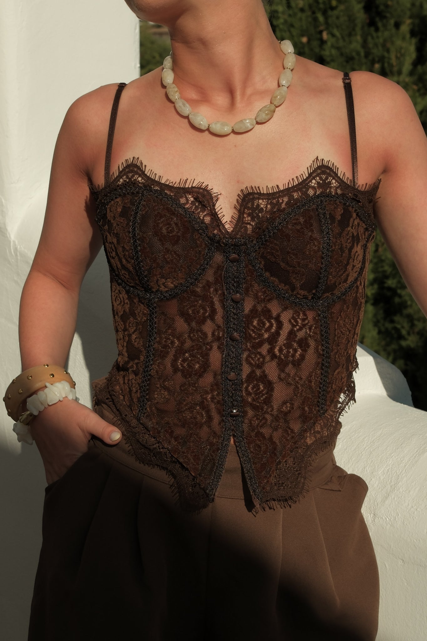 Top Gaia - Brown Lace Corset Top