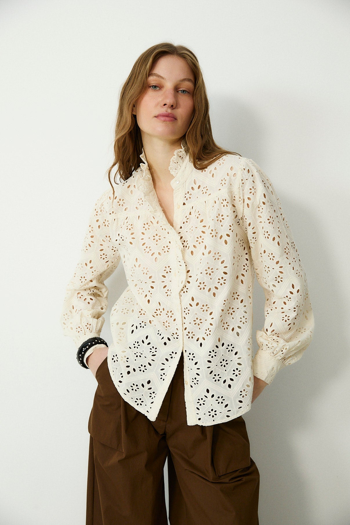 LULU | Ecru Embroidery Cotton Blouse