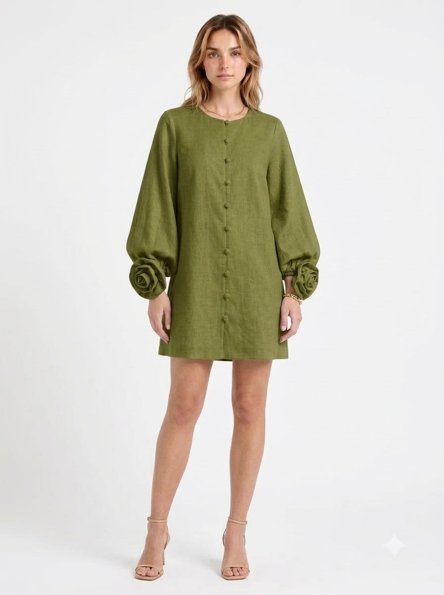 The-Elica Rosé Linen Mini Dress