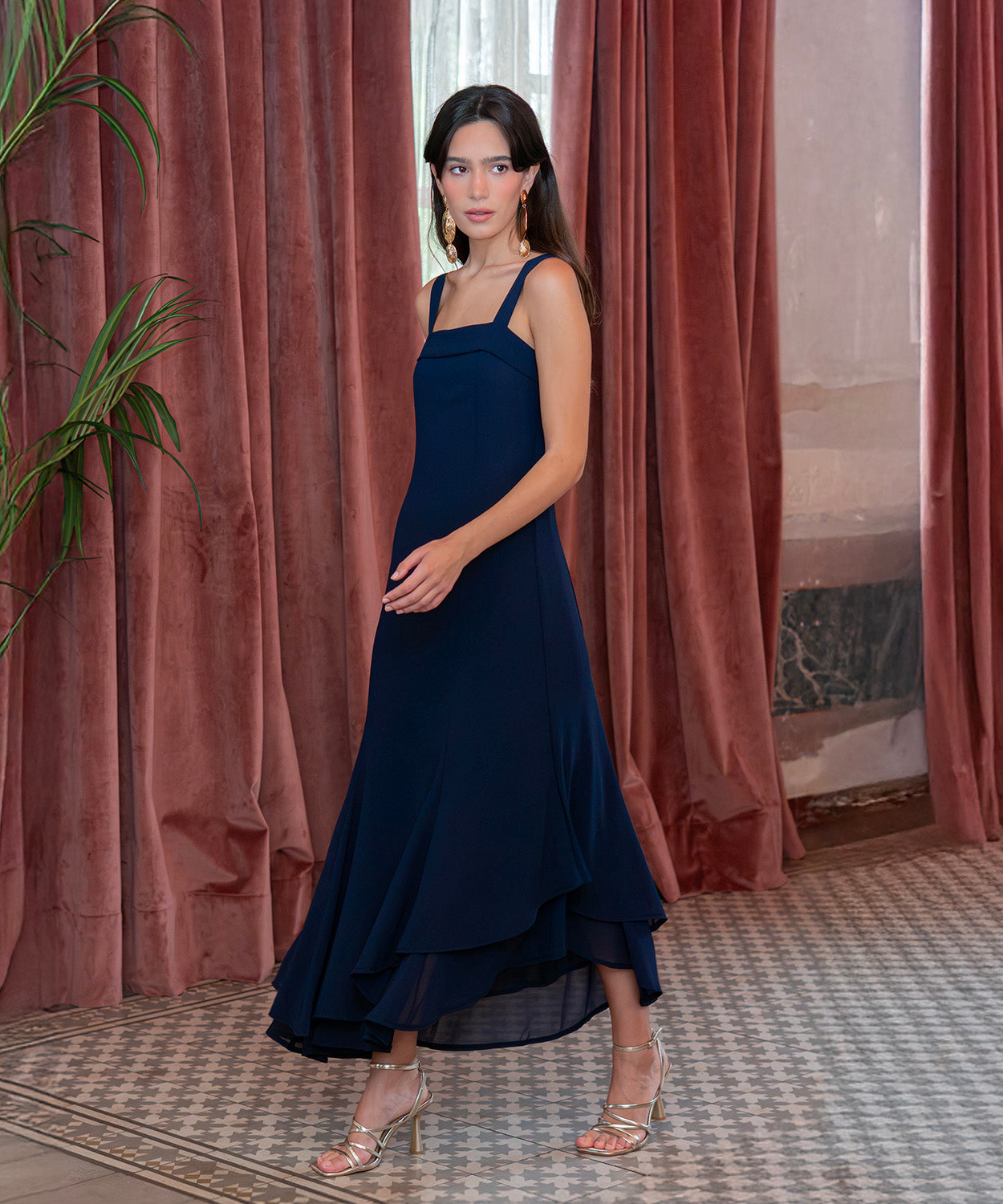 Ryota Navy Midi Dress