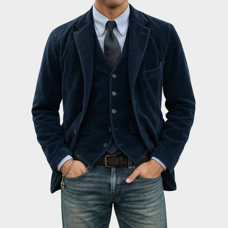 Arthur | Elegant Velvet Pinstripe Blazer + Vest Set
