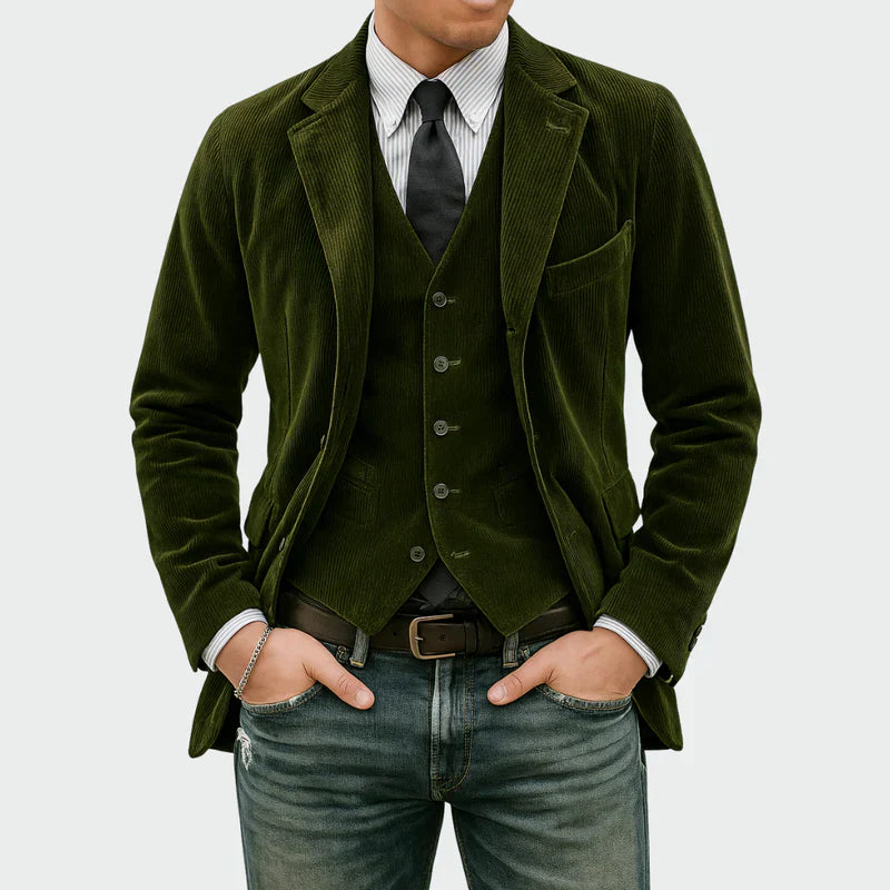 Arthur | Elegant Velvet Pinstripe Blazer + Vest Set