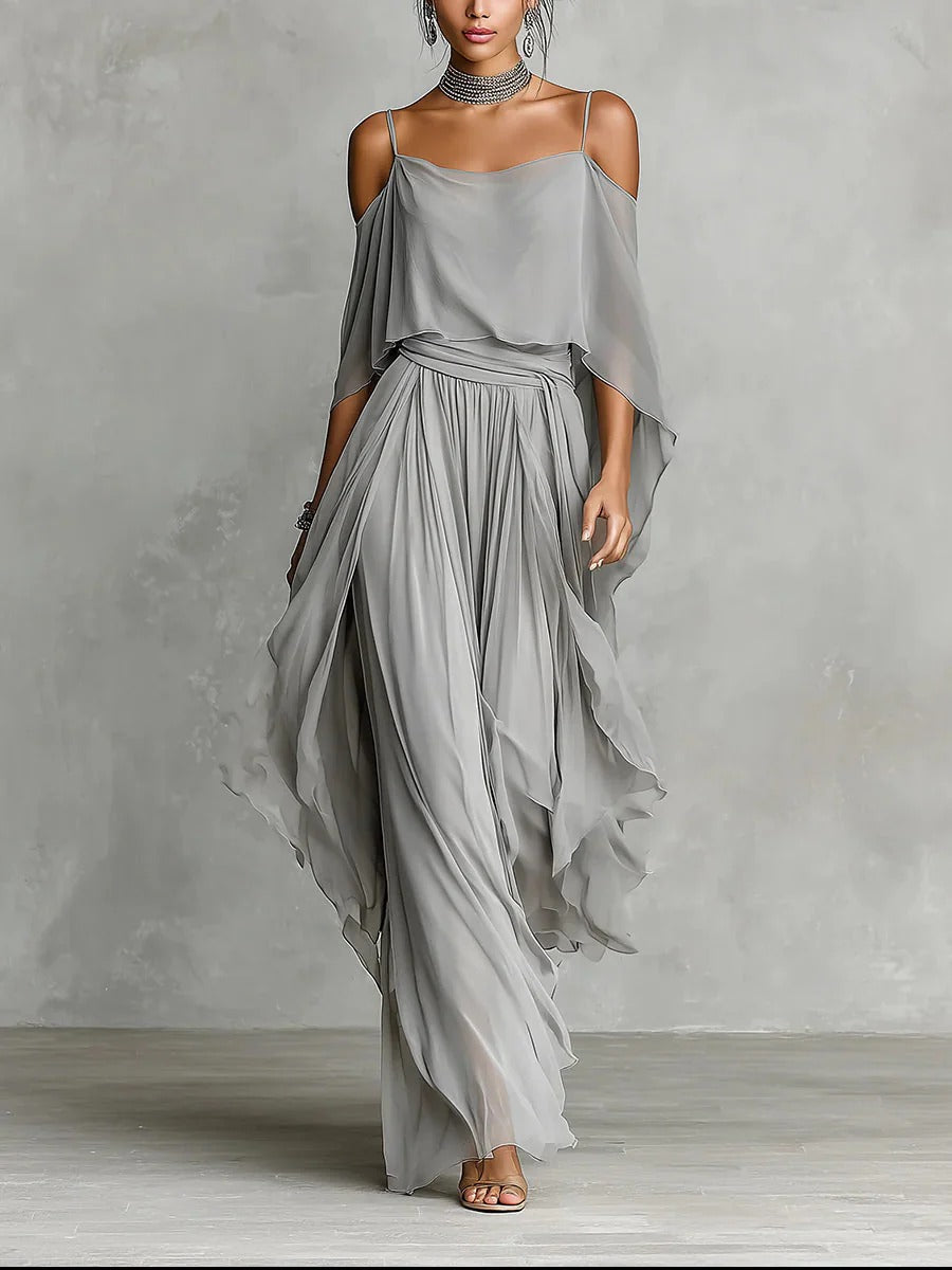Isabela | Grey Flowing Set with Strappy Top and Lightweight Pants
