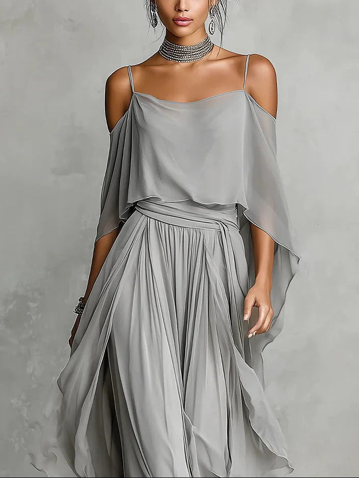 Isabela | Grey Flowing Set with Strappy Top and Lightweight Pants