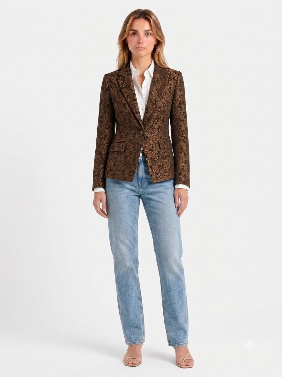 The-Elica Loretta Jacquard Fitted Blazer - Black - front view