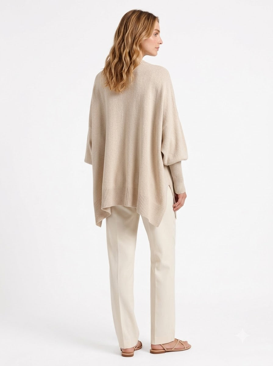 The-Elica Mira Draped Oversized Sweater - Beige - back view