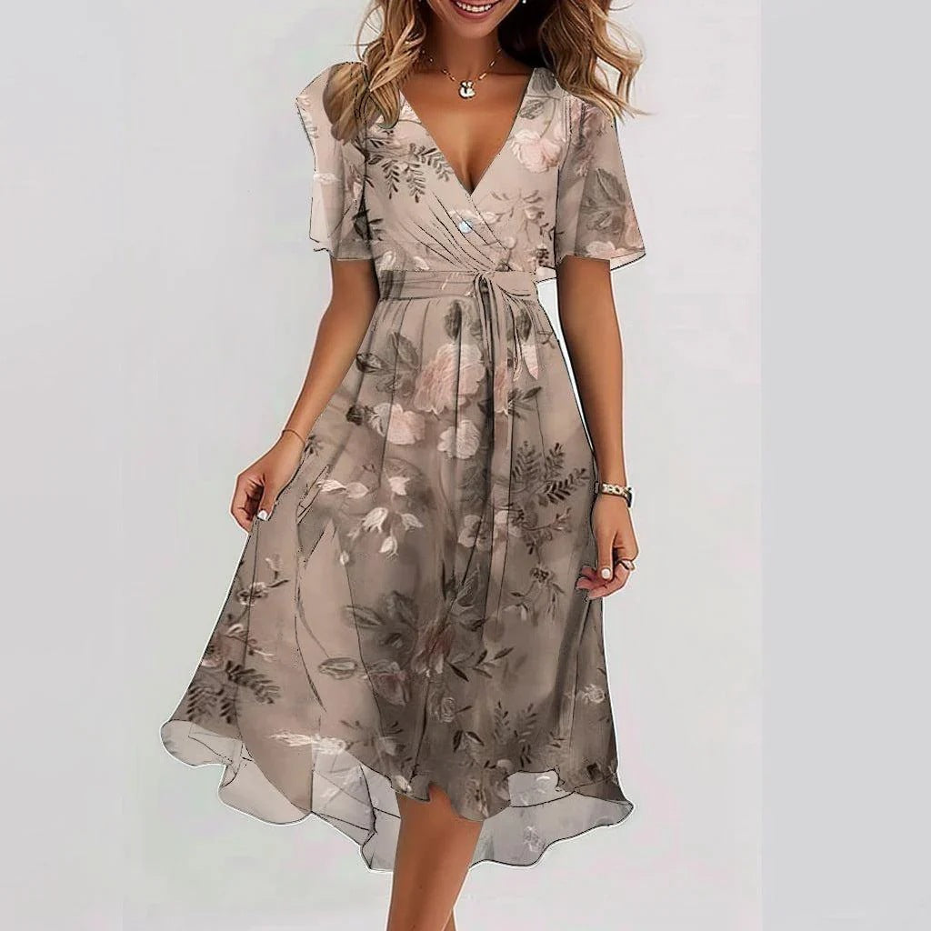 Azurine™ | Elegant Short Sleeve Midi Dress