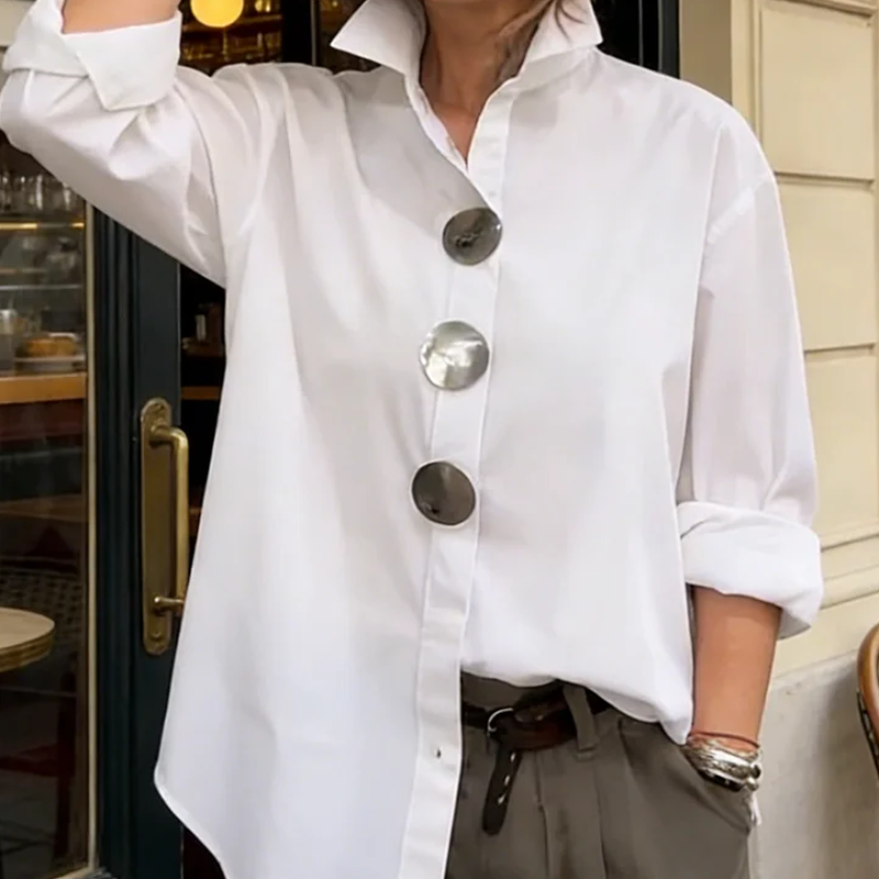 Velora™ | Oversized Statement Button Blouse