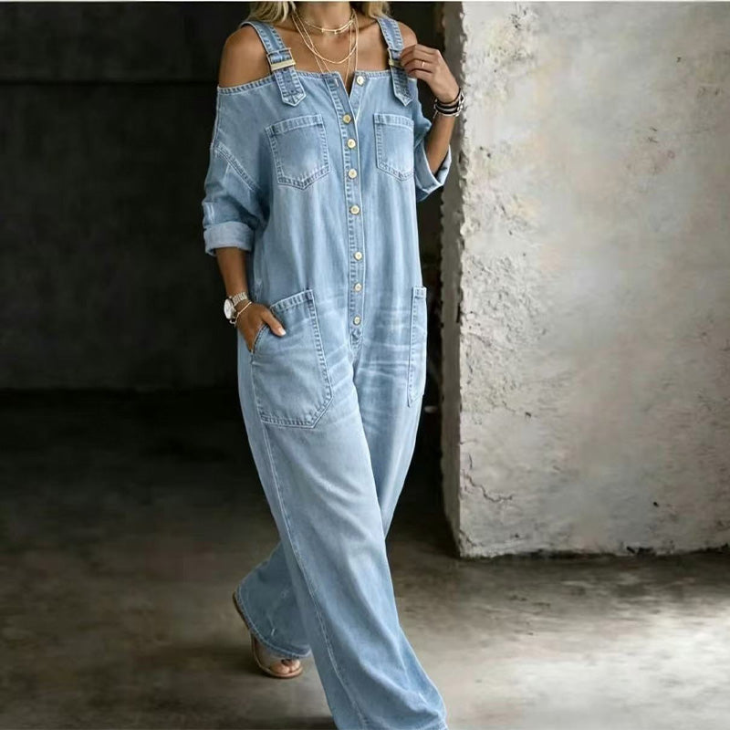 THE-ELICA | Off-Shoulder Wide-Leg Utility Jumpsuit