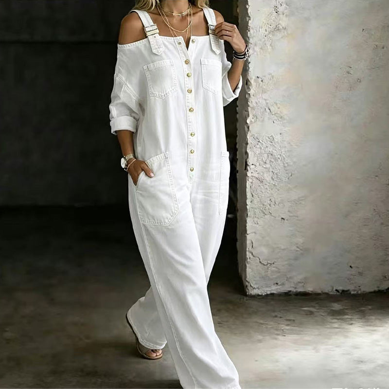 THE-ELICA | Off-Shoulder Wide-Leg Utility Jumpsuit
