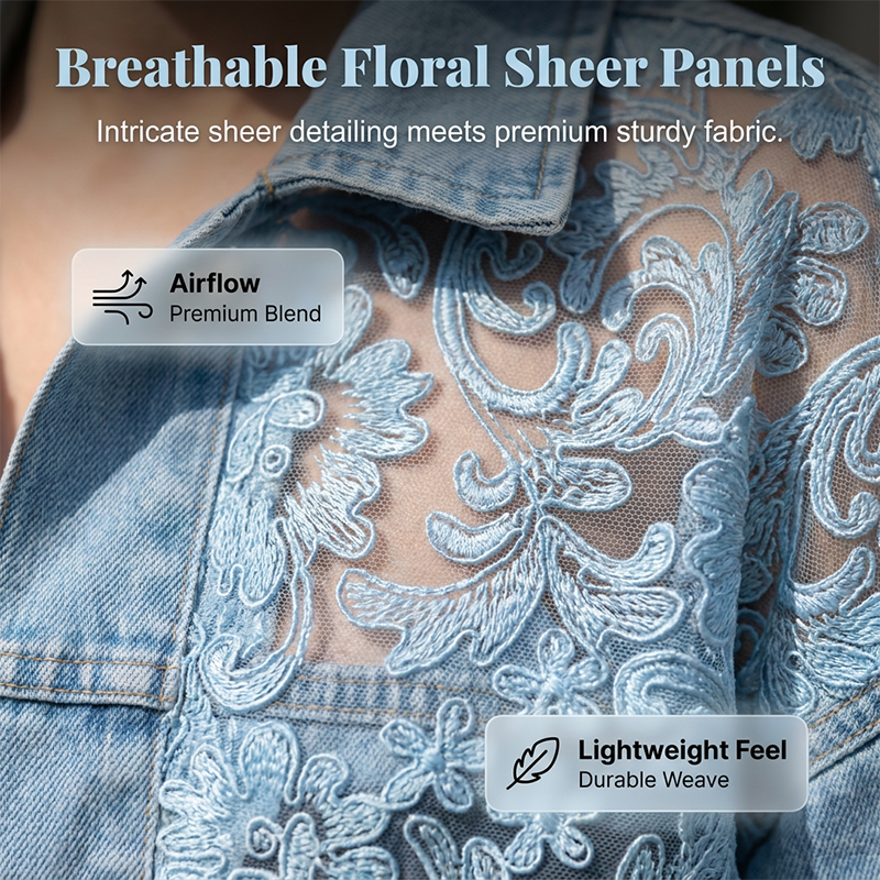Women's Floral Lace Patchwork Denim Jacket – Lightweight Oversized Layer