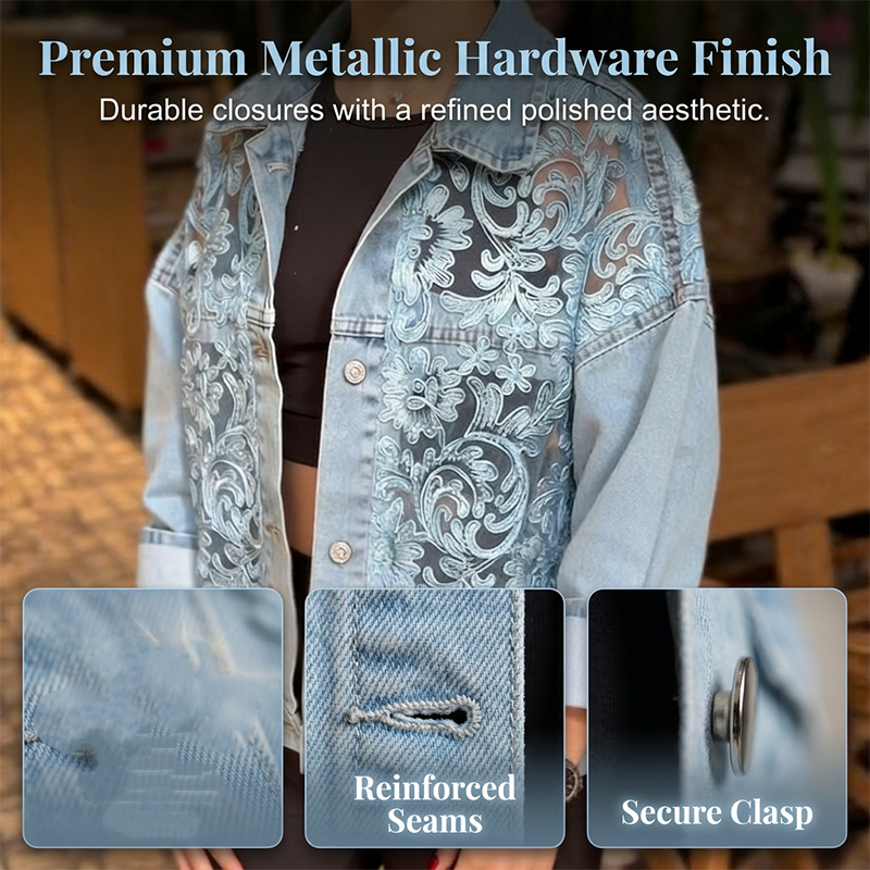 Women's Floral Lace Patchwork Denim Jacket – Lightweight Oversized Layer